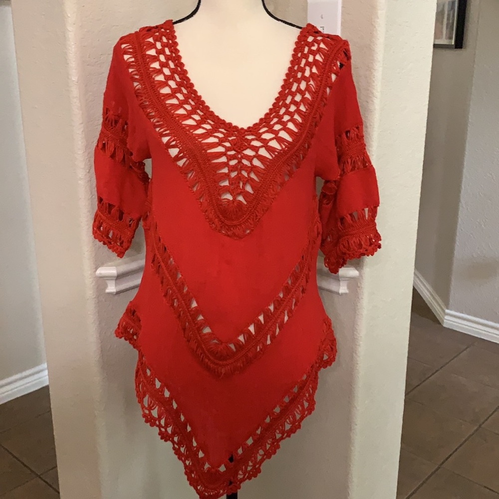 Dreamers red crocheted swimsuit coverup